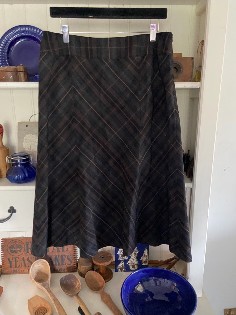 Talbots Classic A-Line Brown and Black Plaid Skirt